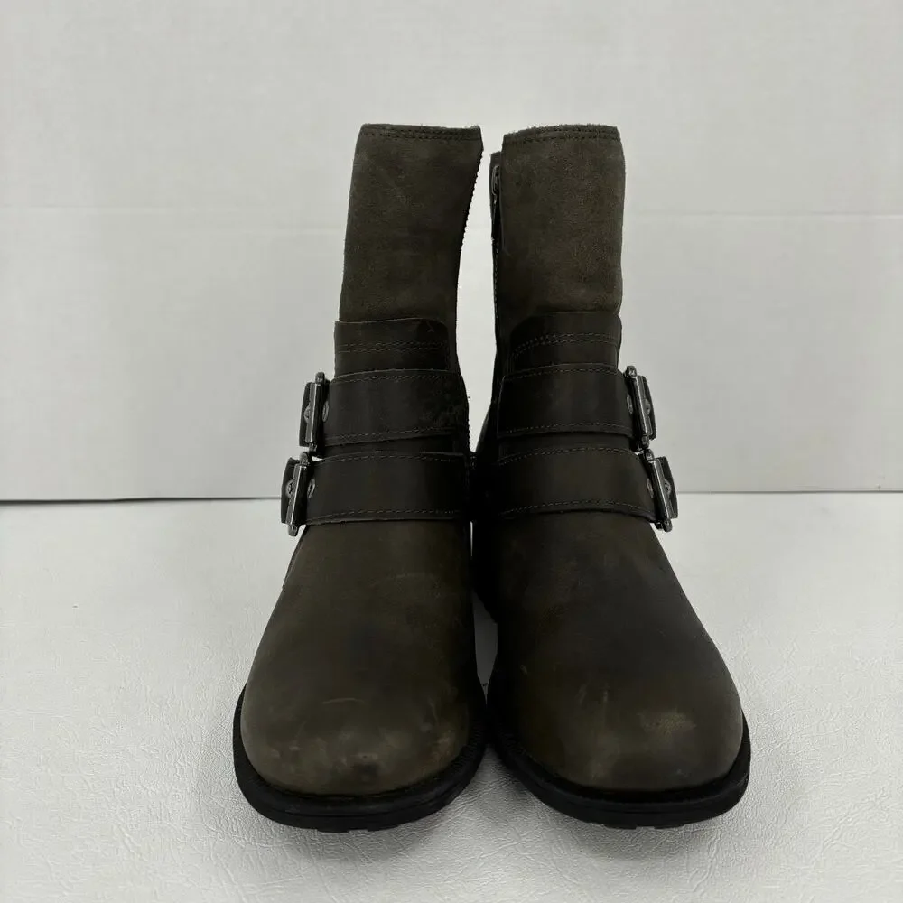 UGG Wilde‎ Moto Buckle Boots Women's Size 5.5 Waterproof Leather Suede Wool
